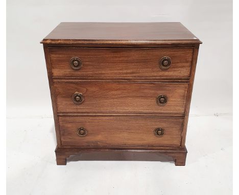 Stained wood chest of three drawers, with brass ring handles and stamped backplates, on bracket feet, 77.7cm wide and a stain