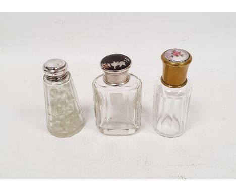 Victorian silver, tortoiseshell and pique work lidded and glass scent bottle, London 1873, maker C.M, a silver lidded scent b