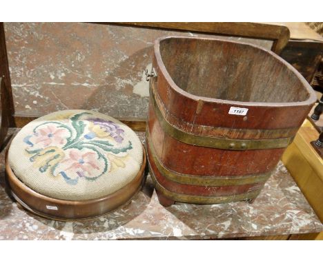 Barrel-shaped brass-mounted jardiniere, stamped 'AH Alex Hamilton, RD431865' to underside, 34.5cm high&nbsp;and a Victorian t