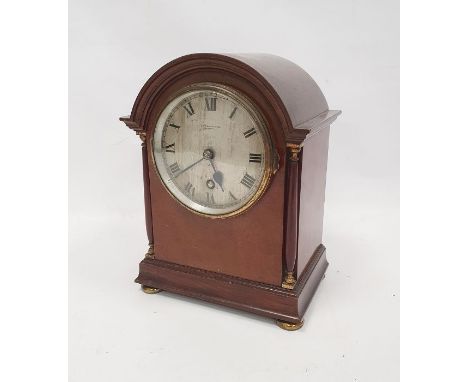 Late 19th/ early 20th century arch-topped mantel clock, the movement stamped JJE England housed in mahogany case&nbsp; with b