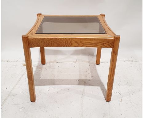 Ercol glass-topped square occasional table&nbsp;on straight supports, 59cm&nbsp;