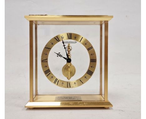 Jaeger-le-Coultre gilt metal and glass mantel clock,  the chapter ring with Roman numerals, 17cm highCondition ReportClock it