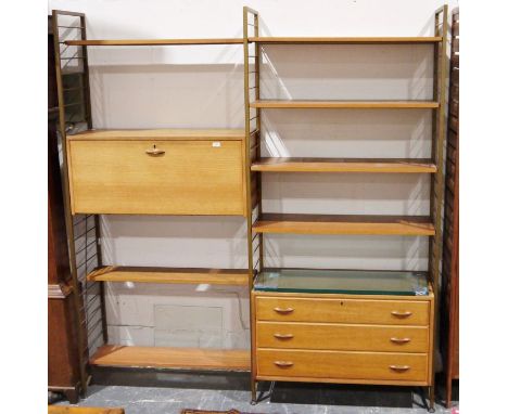 Ladderax narrow shelf unit&nbsp;having three shelves with metal rail sides, 48cm wide apprpox. and&nbsp;a Ladderax double uni