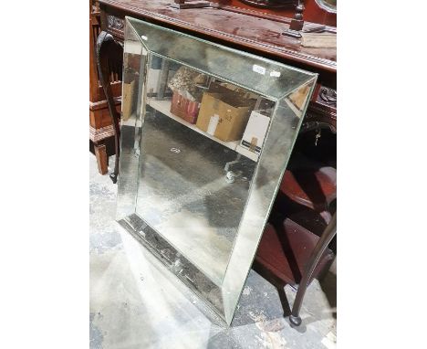 Large contemporary mirror&nbsp;of rectangular form with bevel edged borders and central plate, 75cm x 96cm&nbsp;