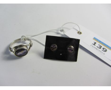 Blue John ring stamped 925 and a similar pair of ear-rings