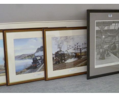 'L & Y R 4-4-0 at Manchester Victoria'  monochrome print signed in pencil by John S Gibb and a set of three other coloured Ra