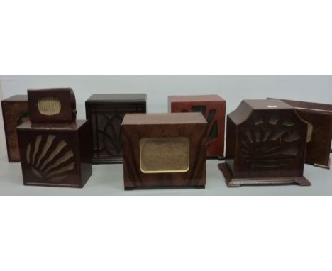 1930s Pye speaker with sunrise design fretwork and seven other vintage speakers (8)
