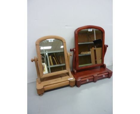 19th/20th century pine toilet mirror with trinket drawer H54cm and a stained pine toilet mirror with two trinket drawers H59c