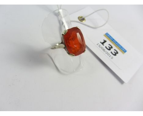 Fire opal set ring tested to 9ct
