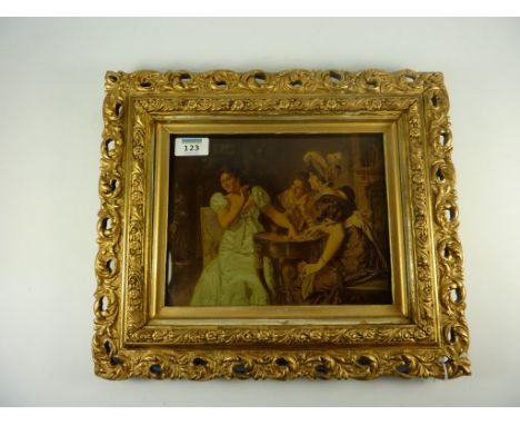 Victorian crystoleum depicting fashionable ladies playing cards, in gilt frame H33cm 