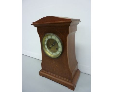 Edwardian mantel clock with French movement and inlaid decoration H33cm 