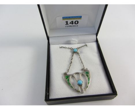 Enamel hallmarked silver pendant necklace by Charles Horner