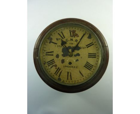 Railwayana - Small Edwardian century single fusee wall clock, the white enamel dial named 'G.N.R. 536 Stockall Marples & Co. 