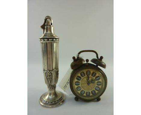 Ronson 'Juno' table lighter and a brass alarm clock with West German movement