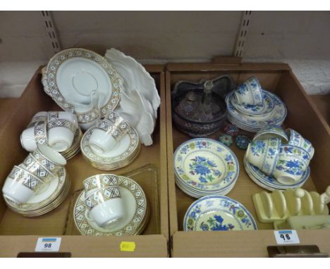 Spode 'Royal Jasmine' tea service, early 20th tea service, paperweights and hallmarked silver other items in two boxes 