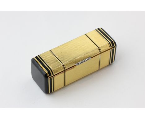 Cartier; an 18ct gold black enamel and diamond case engine turned fine line decoration with black enamel bands and rose diamo