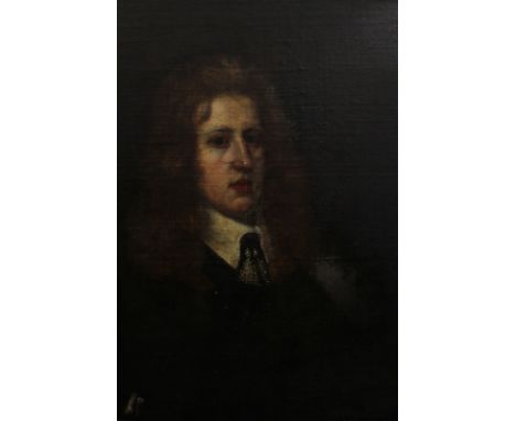 English School portrait of a gentleman wearing a full wig and white collar, oil on canvas, 76cm by 51cm (NC)