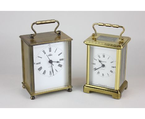 A brass and  bevelled glass cased carriage clock, the face stamped Baynard, 8 day, made in France (a/f), 14cm, together with 