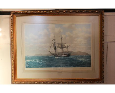 John  Chancellor (1925-1984), HMS Beagle in the Galapagos, limited edition coloured print, signed in pencil, published by Ale