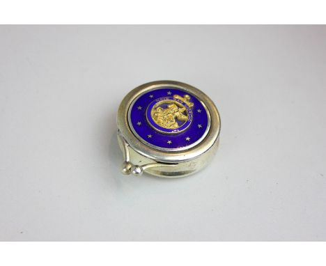 An Italian 800 silver trinket box bearing a Naval crest with the words Nave San Giorgio in blue enamel with gilt embellishmen