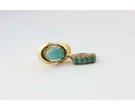 A turquoise five stone ring in 15ct gold and an 18ct gold and turquoise dress ring