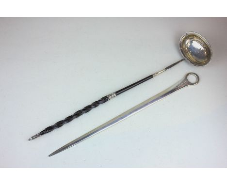A  George III silver meat skewer, maker George Day, London 1814, together with a George III silver toddy ladle with whalebone