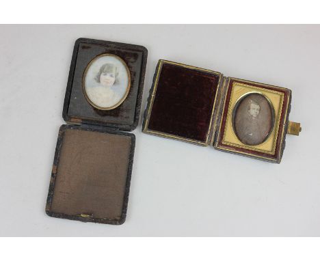A portrait miniature of a girl together with a daguerreotype of a gentleman