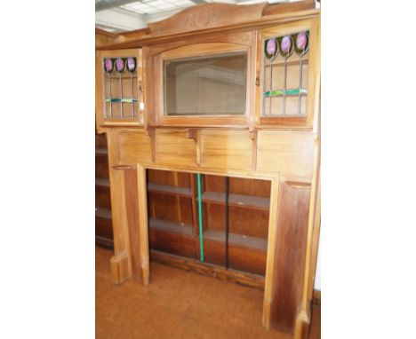 Art nouveau light oak mirrored fire surround Height 200cm Width 150 cm - Fire home 96x96cm