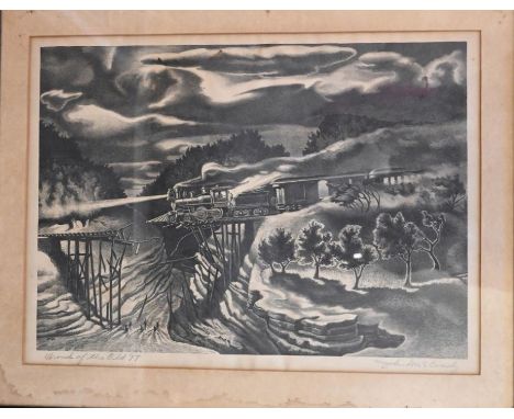 John McCrady (American/Louisiana, 1911-1968) , "Wreck of the Old 97", lithograph on paper, pencil-signed and titled lower mar