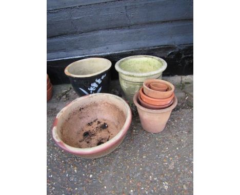 Terracotta and ceramic pots. Tallest H33cm approx&nbsp;