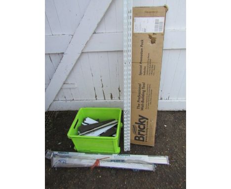 Twin slot shelving uprights and brackets, carpet grippers and 'Bricky' wall building tool etc&nbsp;