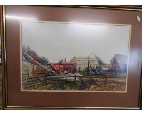 after B.Portass ltd edition print 50/50 of a Threshing scene 70x54cm