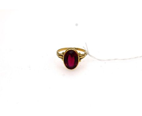 Gold (no hallmark but tested) dress ring with large red oval paste stone size U