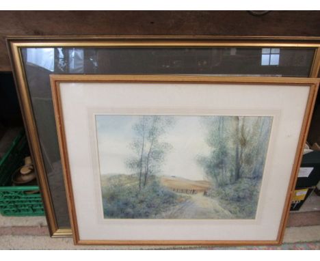 Heaton Cooper 'Autumn afternoon on the Rothay' print 87x70cm and Edward Emerson watercolour landscape 75x60cm