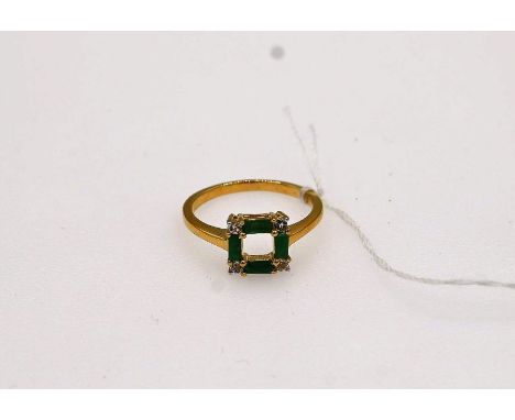 Silver (gold plated) square ring with green and white pastes SIZE P/Q