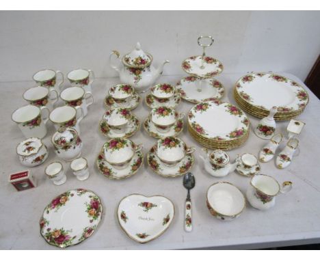 Royal Albert 'Country Roses' comprising 6 dinner plates, 6 cups and saucers, 6 mugs, teapot and stand, milk jug, sugar bowl, 