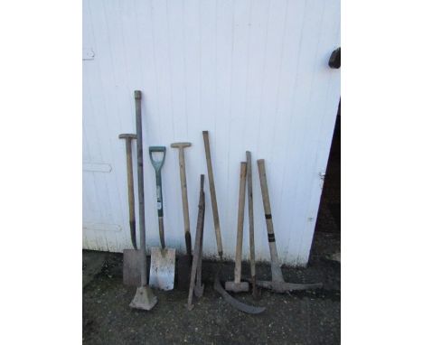 Garden tools including sledge hammer and pick axe&nbsp;