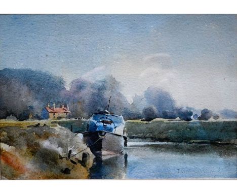 Trevor Chamberlain,  (b.1933) British, "Tranquillity River Lea" watercolour titled verso, framed and glazed 43cm x 36.5cm dat
