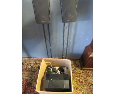 Pioneer speaker system and Toshiba speakers on stands