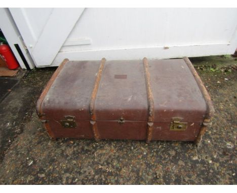 Bentwood banded travel trunk with the initials J.W&nbsp;