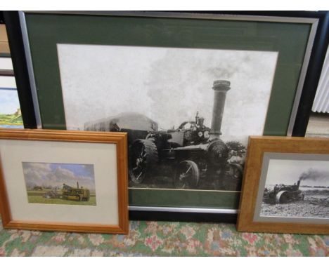 A Burrell steam engine photo, A ploughing engine with plough photo and a print of ploughing