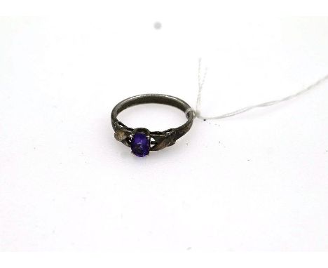 silver dress ring with oval amethyst stone size U