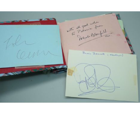 Pop music autograph book circa 1960 including Shadows, Adam Faith, Brian Poole, Wayne Fontana, John Alderton, etc.