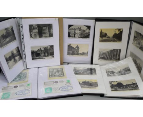 A large collection of approximately 376 catalogued real photo/colour postcards in thirteen albums covering many topographical