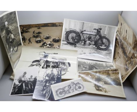 A collection of twenty-one vintage motorcycle photographs, mainly Norton, some TT and Brooklands, including some press, and o