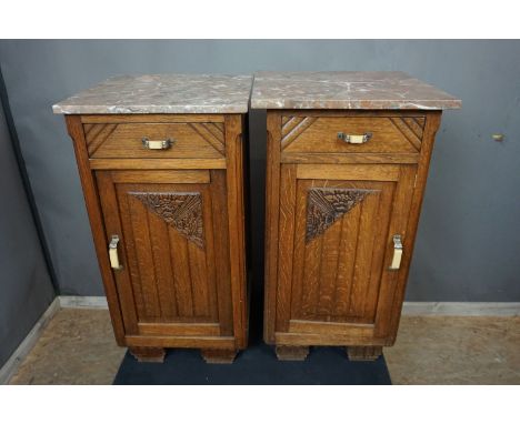 Couple bedside tables in wood with marble top, art deco, H77x42x42
