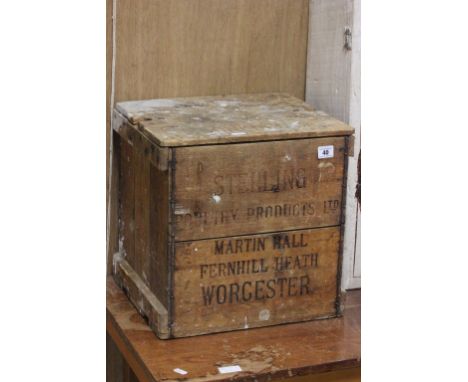 Vintage Pine Chicken / Poultry / Egg Crate with Lid impressed ' Sterling Poultry Products Ltd, Martin Hallm Fernhill Heath, W