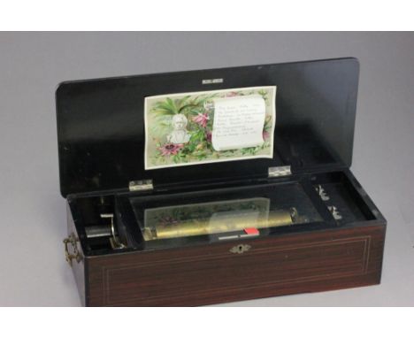 Victorian Simulated Rosewood Cased Musical Box with Inlay playing  Eight Aires