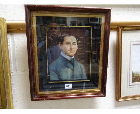 An oil painting portrait of American illusionist & stunt performer Harry Houdini, born 1874 died 1926