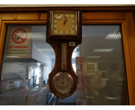 Garrard 1930's Oak Barometer and Thermometer with Silver Presentation Plaque 